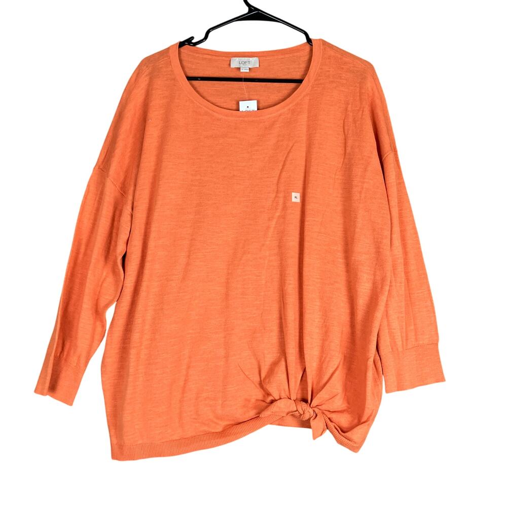 LOFT Outlet Womens Sweater Orange Thin Crew Neck Long Sleeve Front Tie XL